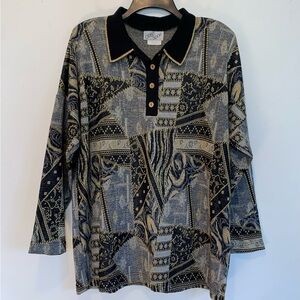 Vintage 90s Orbit Sport Patchwork Metallic Polo Sweater